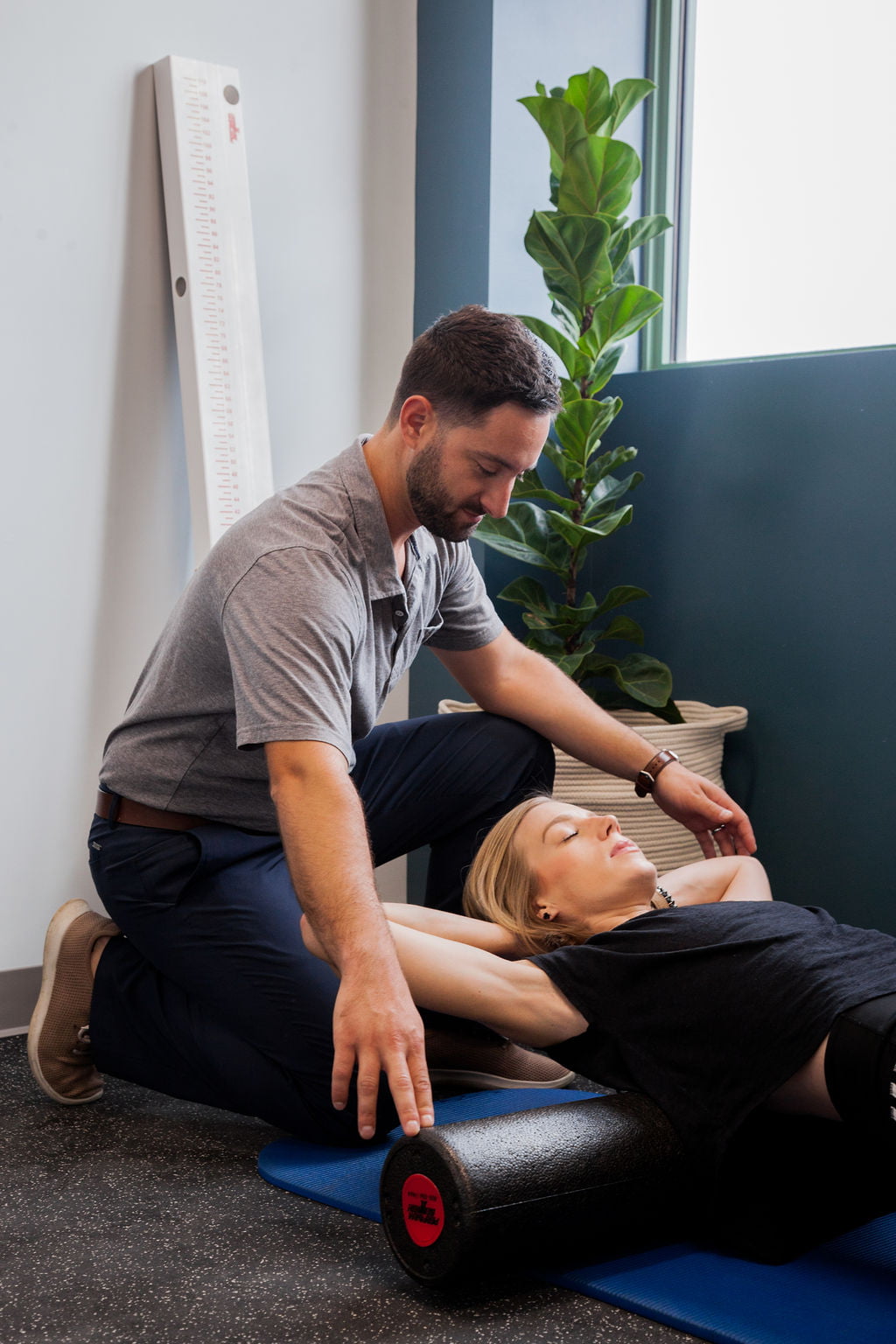 Woman performing rehabilitative exercise for a sports injury