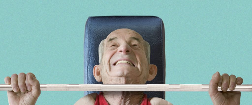 Old man bench pressing